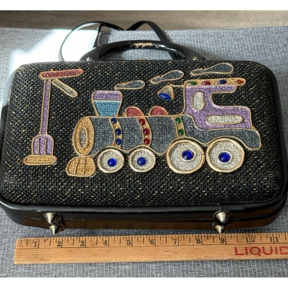 Vintage Novelty Train Clutch Hard Case Top Handle Beaded Evening Bag MCM - Picture 2 of 9